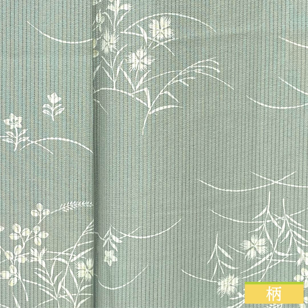夏物 正絹 小紋 身丈153cm 裄丈62cm 白緑色(びゃくろくいろ) 京友禅 秋草 三松シルクケア 絽 Aランク 緑系 1132002093219