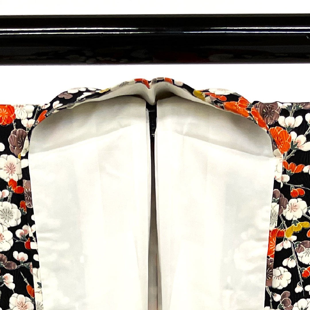 小紋 身丈158.5cm 裄丈61cm 袷 梅柄 正絹 Sランク 黒系 1115000472310