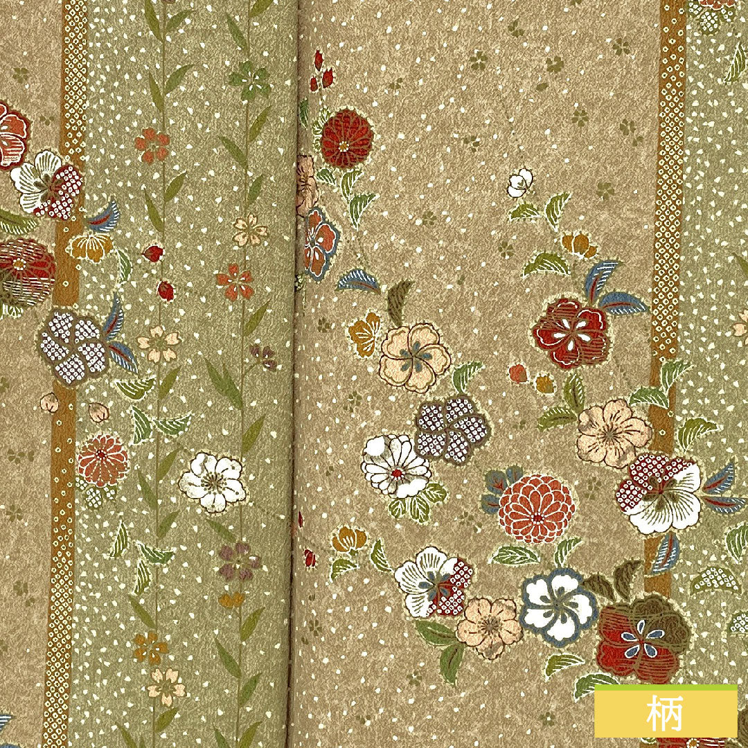 小紋 ポリエステル 身丈159cm 裄丈65cm 袷 香色(こういろ) 洗える着物 辻ヶ花 しつけ糸付き 未使用品 Sランク ベージュ系 1115004532325