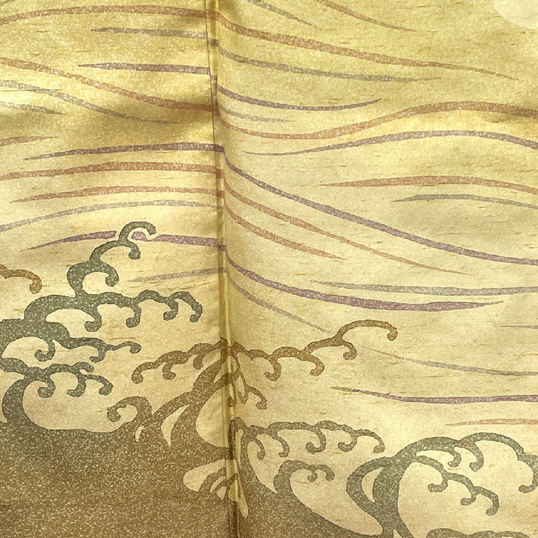 Homongi, pure silk, lined, length 164.5cm, sleeve length 65cm, wax color, pongee fabric, wave, A rank, beige, 1112003003425