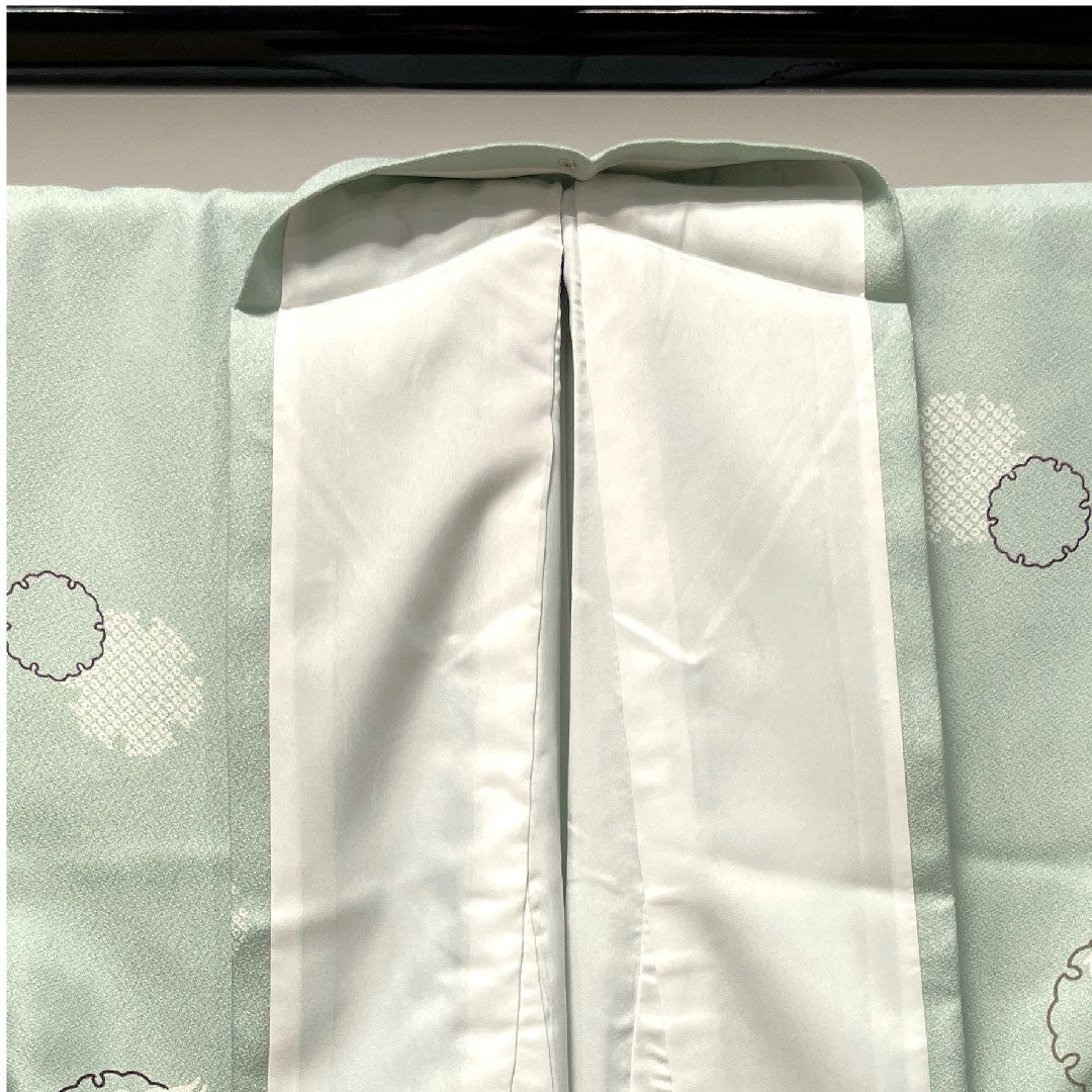 小紋 身丈166cm 裄丈66cm 袷 秘色色 洗える着物 雪輪 うさぎ ポリ Sランク 青系 1115002582517