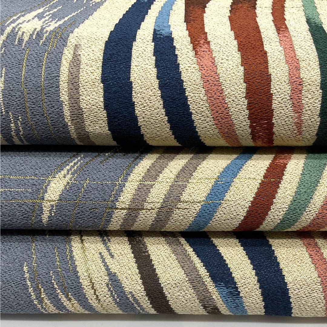 袋帯 赤錆色(あかさびいろ) 白綾苑大庭 幾何学模様 帯丈434cm 正絹 Sランク 六通 カジュアル グラデーション系 1123008802399