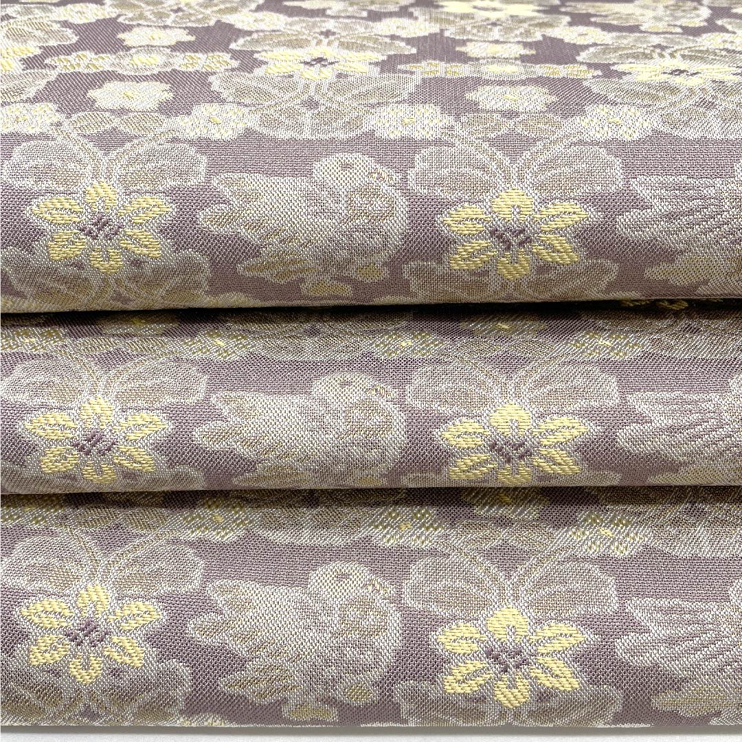 袋帯 浅滅紫色(あさきけしむらさきいろ) 鼎工房 鳥 花 長尺 帯丈470cm 正絹 Sランク 全通 セミフォーマル 紫系 1123009342420