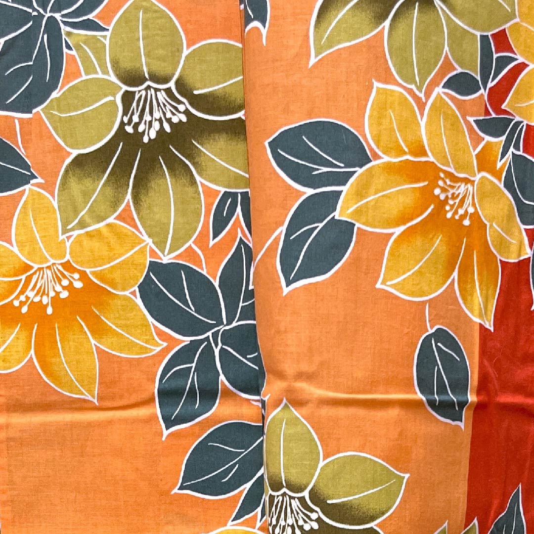 浴衣 黄丹色 ツツジ 木綿 Aランク 単衣 身丈162cm 裄丈66.5cm 朱系 1118004223416