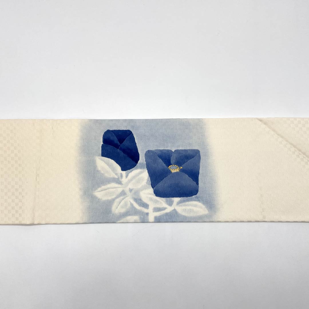 名古屋帯 染め帯 椿 作家物 帯丈396cm 正絹 Sランク ポイント柄 カジュアル 白系 1124006712411 名古屋仕立て