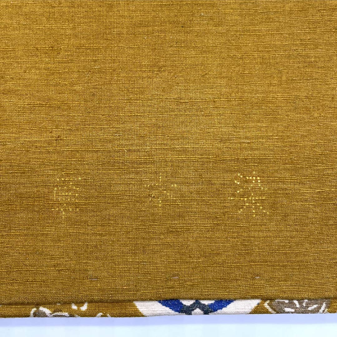 名古屋帯 正絹 Sランク 開き仕立て 黄茶色(きちゃいろ) 型染 古典柄 草木染 帯丈342cm 全通 カジュアル 茶系 1124012192314