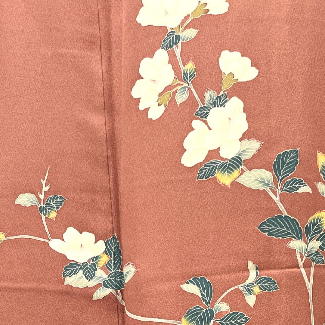 訪問着 正絹 袷 身丈158cm 裄丈63cm 蝋積紅色 京友禅 草花模様 Sランク ピンク系 1112003012313