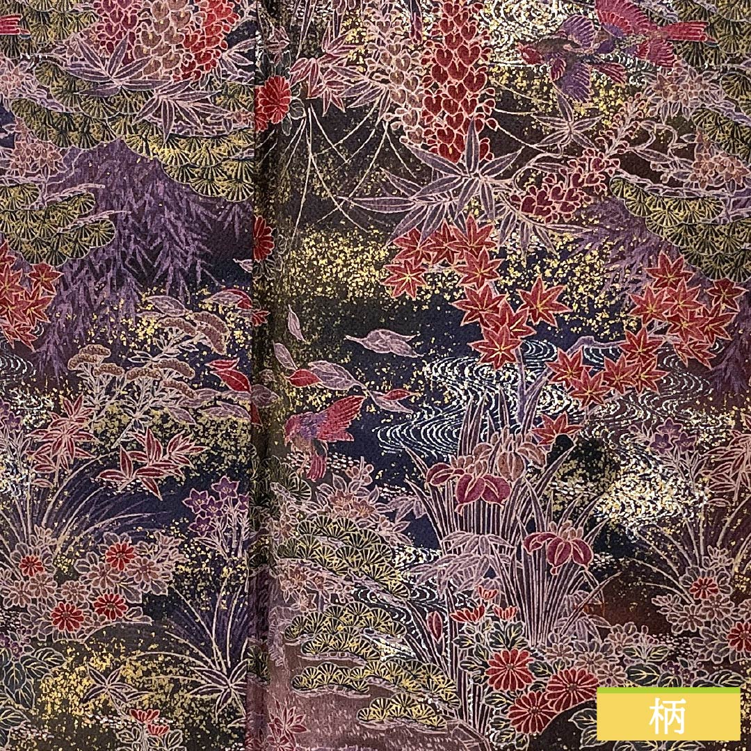 小紋 正絹 身丈153.5cm 裄丈63cm 袷 檳榔子黒色(びんろうじぐろいろ) 型染 古典柄 Sランク 黒系 1115005312210