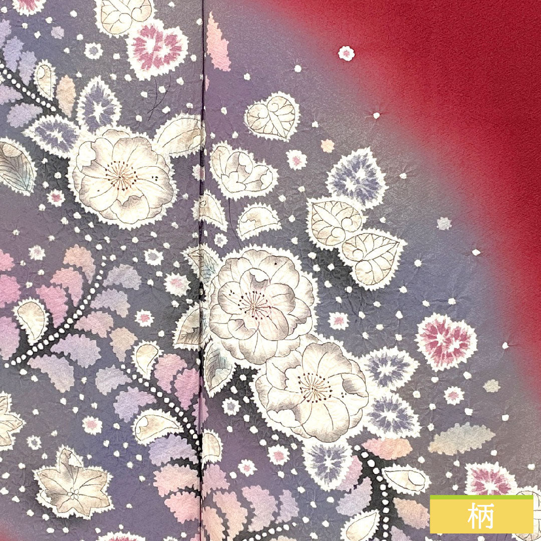 訪問着 正絹 袷 身丈163.5cm 裄丈64.5cm 臙脂色(えんじいろ) 辻ヶ花 Aランク 赤系 1112005823412