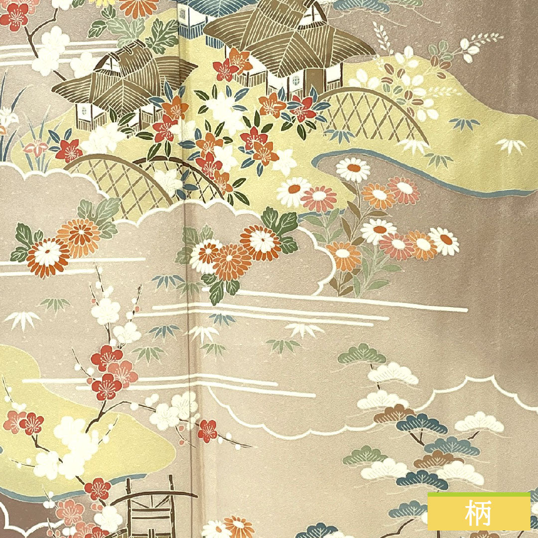 訪問着 正絹 袷 身丈160.5cm 裄丈63cm 白梅色(しらうめいろ) 京友禅 茶屋辻模様 Bランク ピンク系 1112005894413