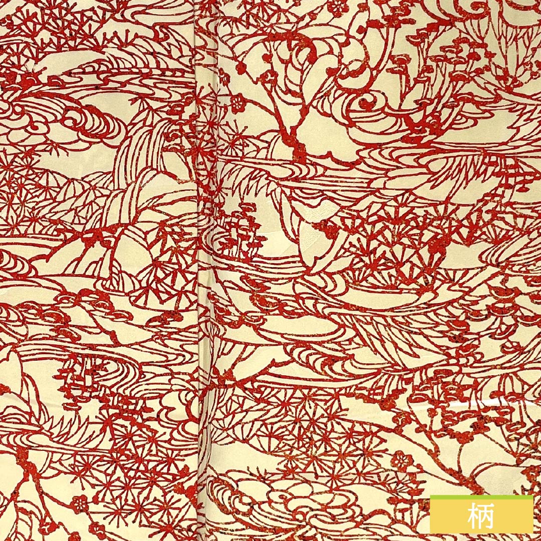 小紋 正絹 身丈162cm 裄丈63cm 袷 東京白茶色(とうきょうしらちゃいろ) 線描き風景画 風景 Sランク クリーム系 1115005222415