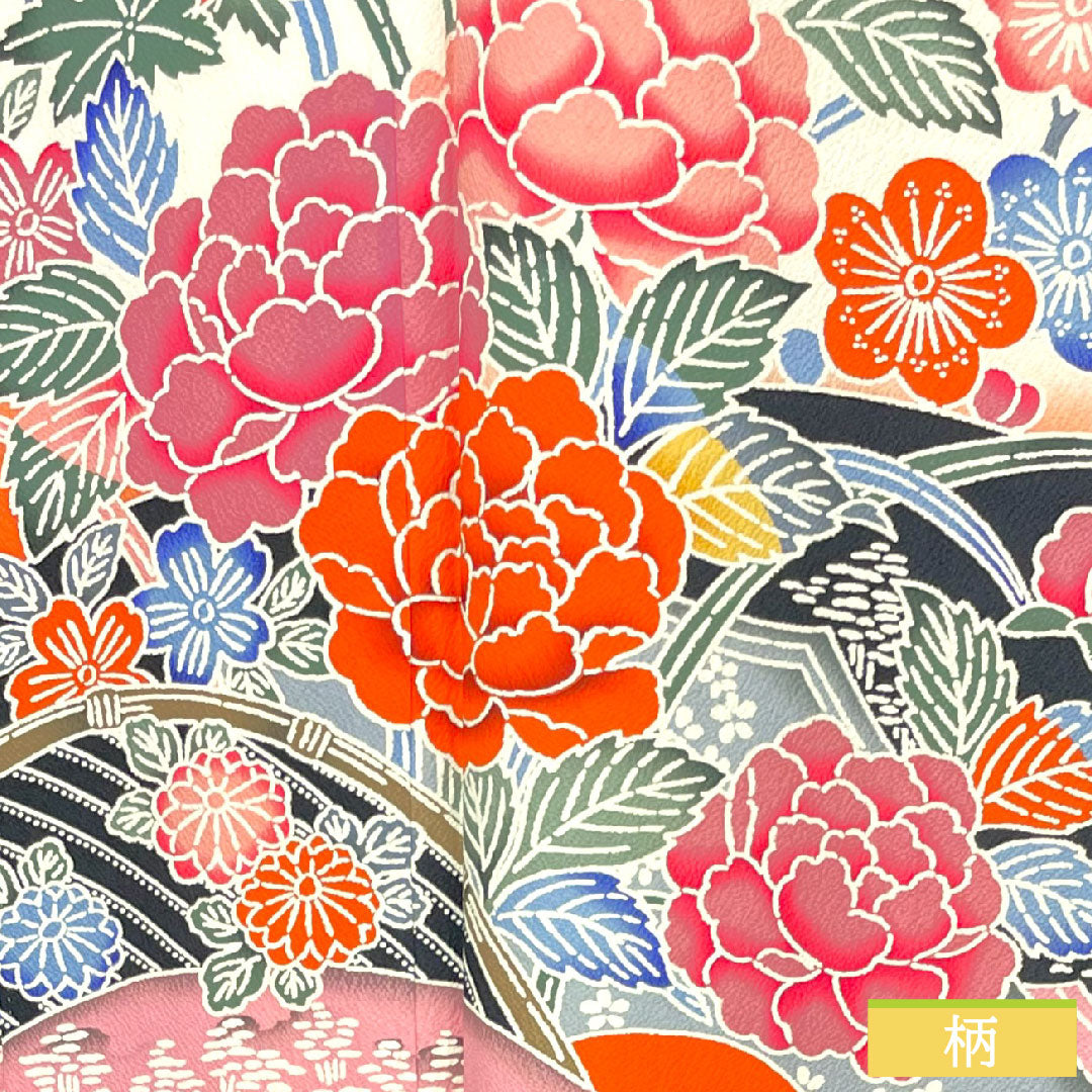 振袖 正絹 身丈162.5cm 裄丈63.5cm 袷 銀朱色(ぎんしゅいろ) 京紅型 吉祥文様 Sランク 朱系 1113002112416