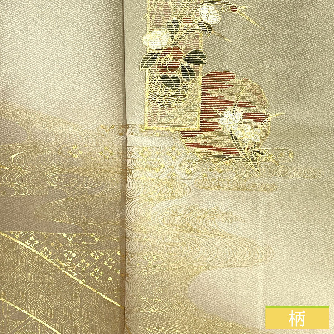 訪問着 正絹 袷 身丈161cm 裄丈61cm 白橡色(しろつるばみいろ) 京友禅 吉祥文様 Aランク グレー系 1112005913422