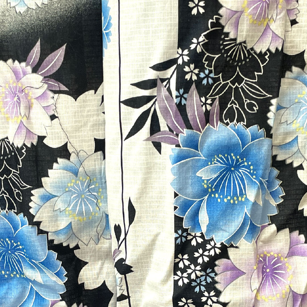 浴衣 モノトーン 桜 市松 木綿 Sランク 単衣 身丈161cm 裄丈65.5cm グラデーション系 1118001572499