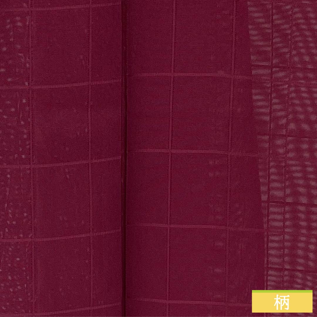 Summer pure silk tsumugi (pongee) kimono, length 159cm, sleeve length 64.5cm, crimson color, woven gauze pattern, checkered pattern, A rank, vermilion, 1132002763316