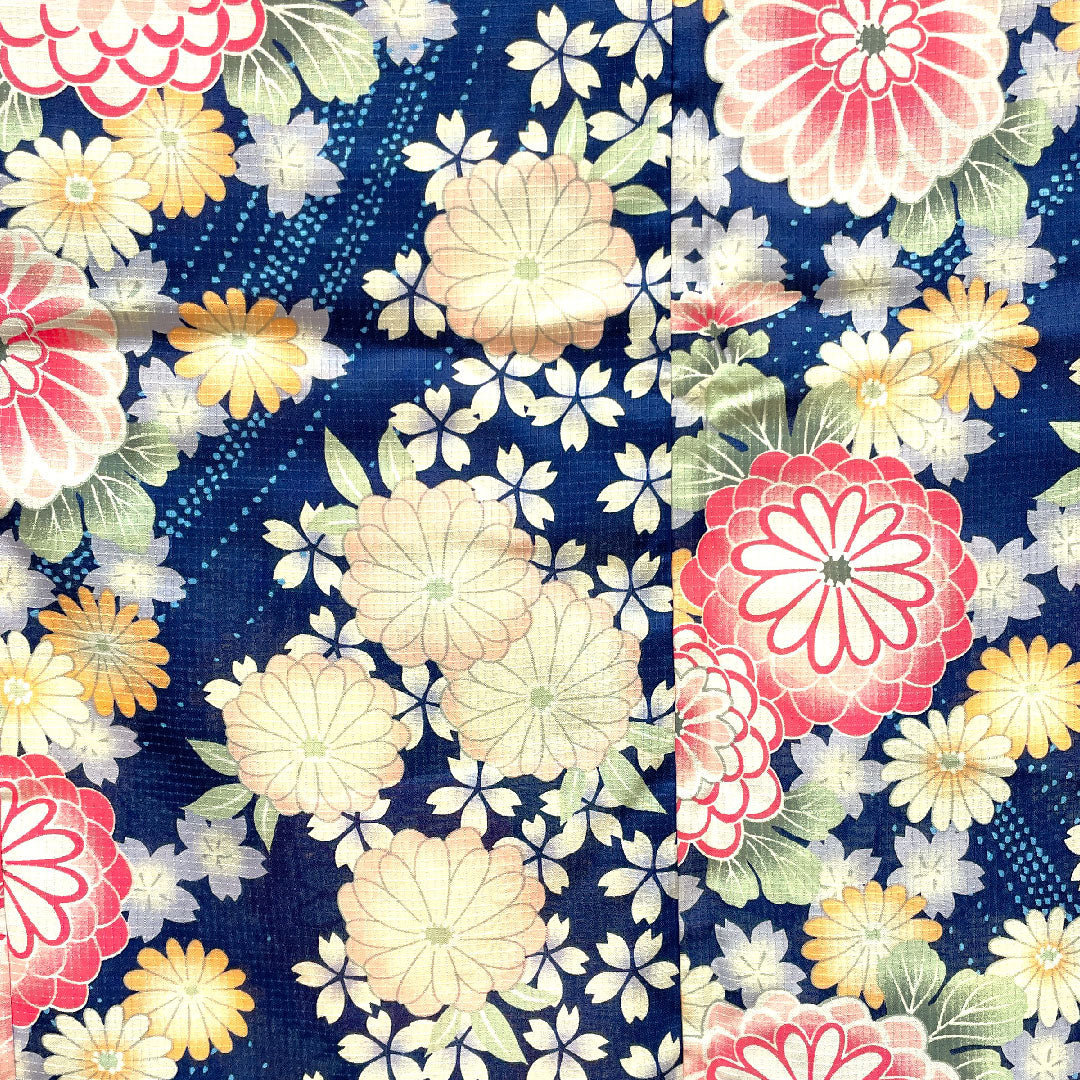 浴衣 濃紺色 二部式 草花模様 木綿 Sランク 単衣 紺系 1118001552118