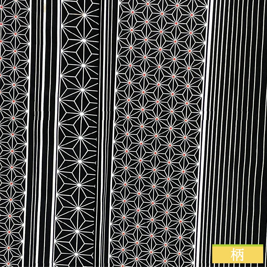 小紋 ポリエステル 身丈162cm 裄丈65cm 単衣 縞 麻の葉 洗える着物 Sランク 黒系 1115005872410