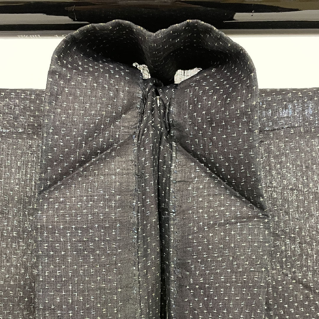 Men's, Length 142cm, Sleeve length 66cm, Important Intangible Cultural Property, Mosquito Kasuri, Miyako Jofu, Linen, S Rank, Single Layer, Black, 1119000172410