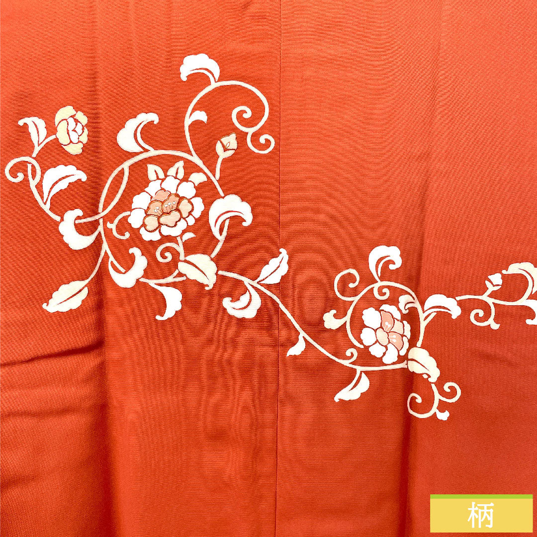 道行コート 正絹 身丈90.5cm 裄丈68cm 弁柄色 パールトーン加工 京友禅 草花模様 Sランク 袷 朱系 1117000802916