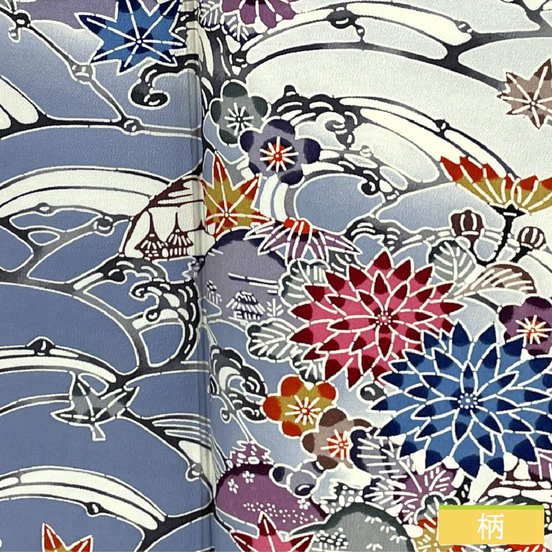 訪問着 正絹 Aランク 袷 身丈158cm 裄丈65cm 紺藤色(こんふじいろ) 京紅型 花 しつけ糸付き 青系 1112007023317