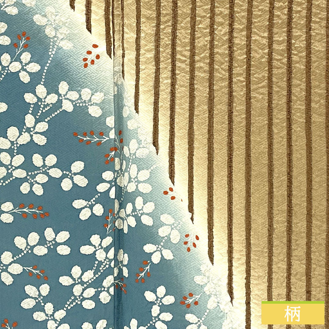 Homongi, pure silk, lined, length 165cm, sleeve length 63cm, earth color, stripes, bush clover, A rank, brown, 1112005743514