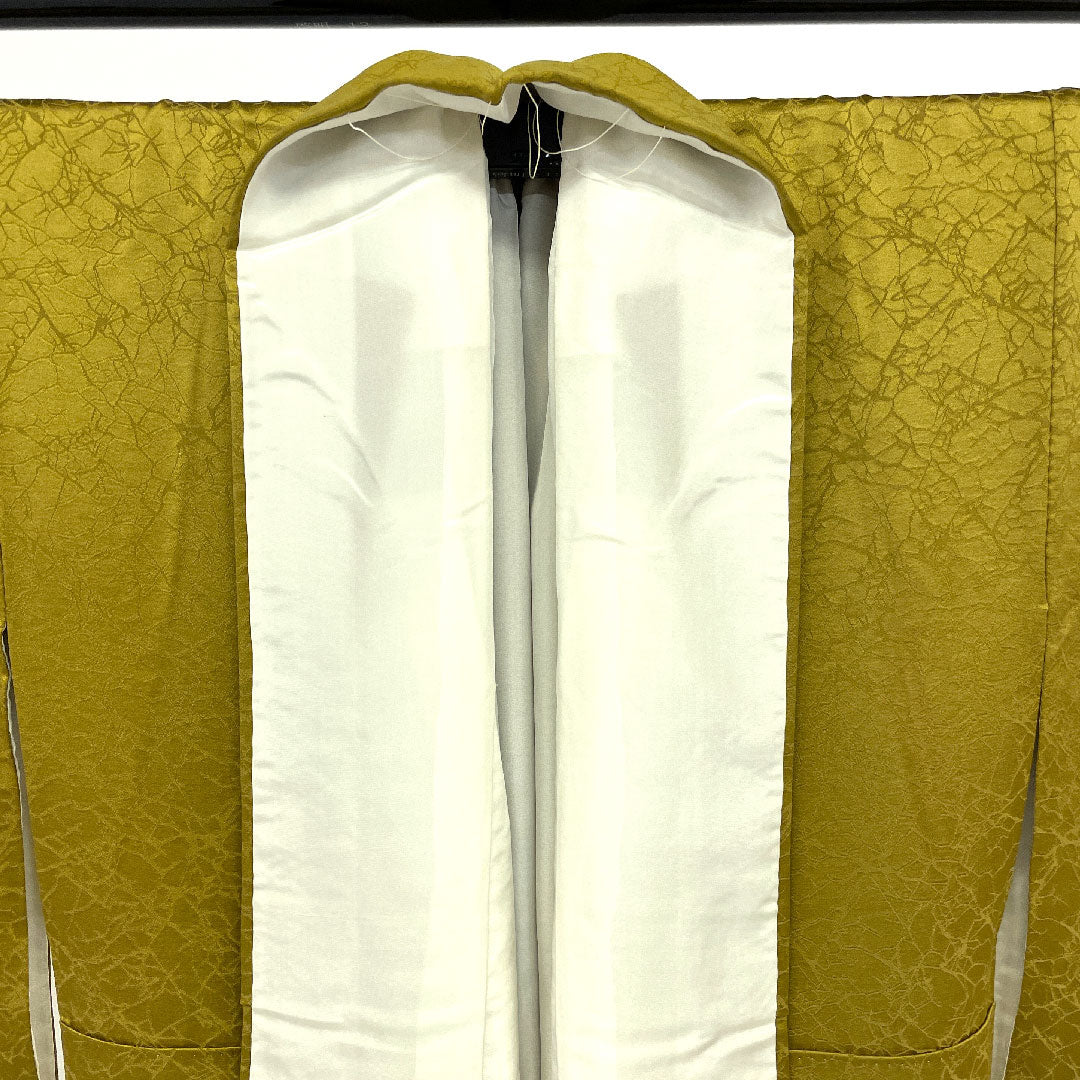 色無地 氷割れ模様 身丈162cm 裄丈64cm 袷 正絹 Sランク 黄系 1114000172323