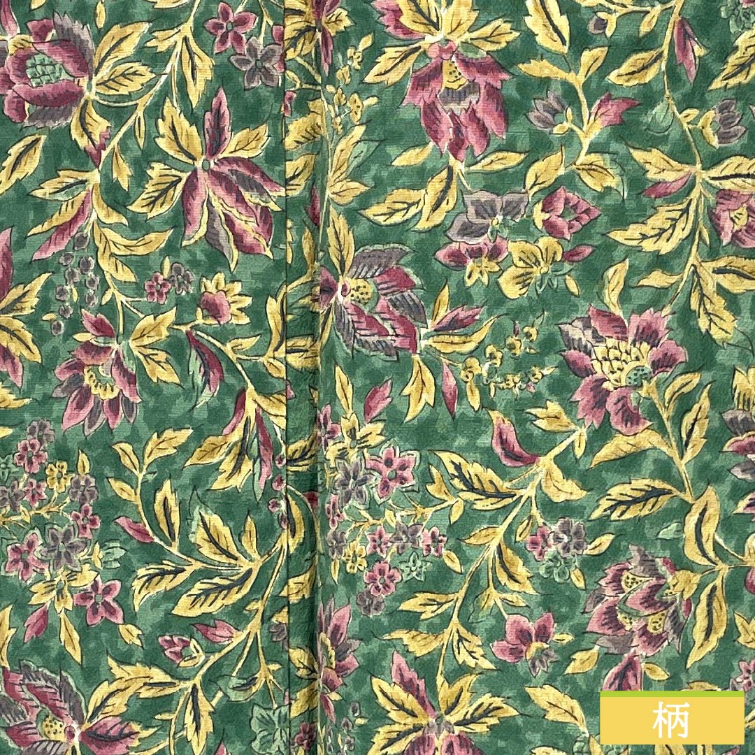 小紋 正絹 身丈159cm 裄丈62cm 袷 青銅色(せいどういろ) 型染 総花 Sランク 緑系 1115005362319