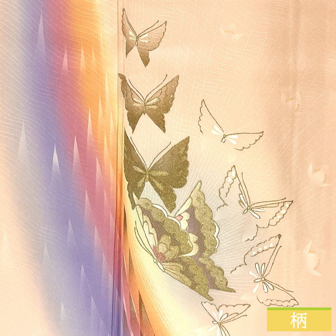 訪問着 正絹 袷 身丈167.5cm 裄丈68.5cm 今様色(いまよういろ) 京友禅 蝶 しつけ糸付き Aランク ピンク系 1112005933513