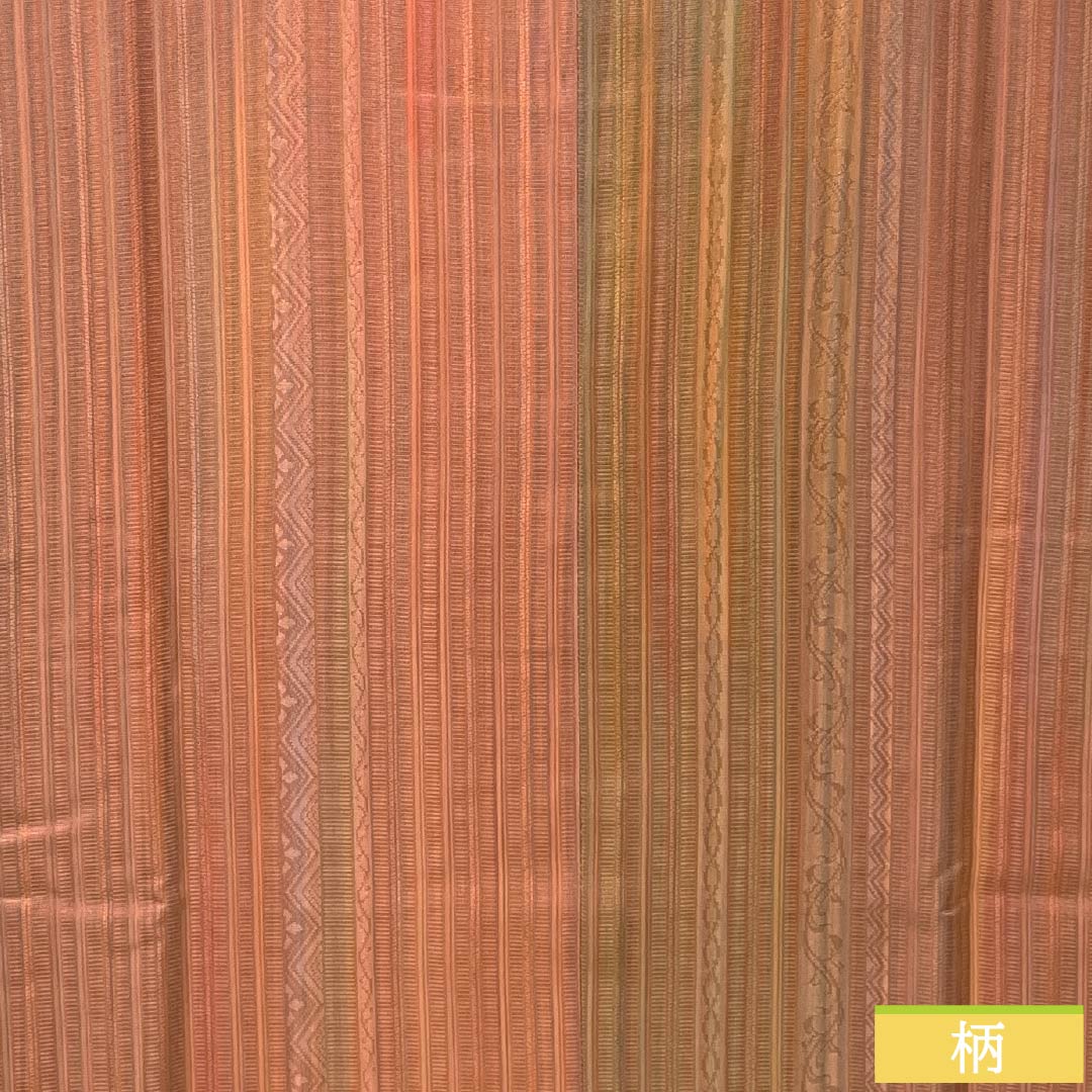 道行コート 正絹 Sランク 身丈84cm 裄丈64cm 珊瑚色(さんごいろ) 縞 岩浅公展 作家物 袷 ピンク系 1117001252913