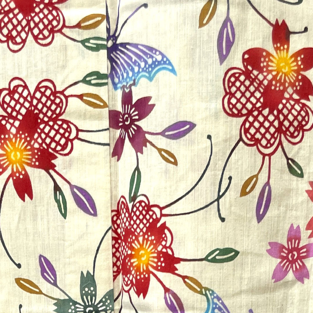 浴衣 しつけ糸付き 未使用品 乳白色 型染 綿麻 Sランク 単衣 身丈162cm 裄丈66cm クリーム系 1118002022415