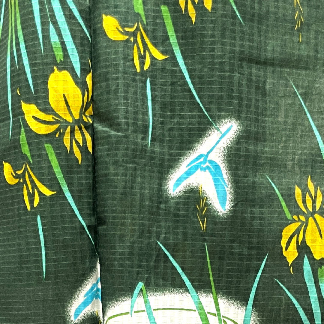 浴衣 黒緑色 菖蒲 トンボ 木綿 Sランク 単衣 身丈165.5cm 裄丈67.5cm 緑系 1118003832519
