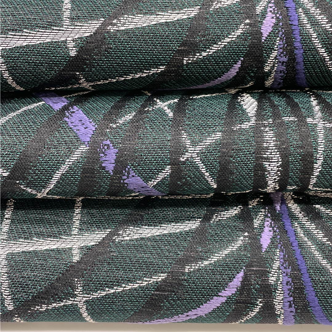 Fukuro Obi, Deep Green, Obihiro, Geometric Pattern, Length 446cm, Pure Silk, S Rank, Six-pass, Casual, Green, 1123009272319