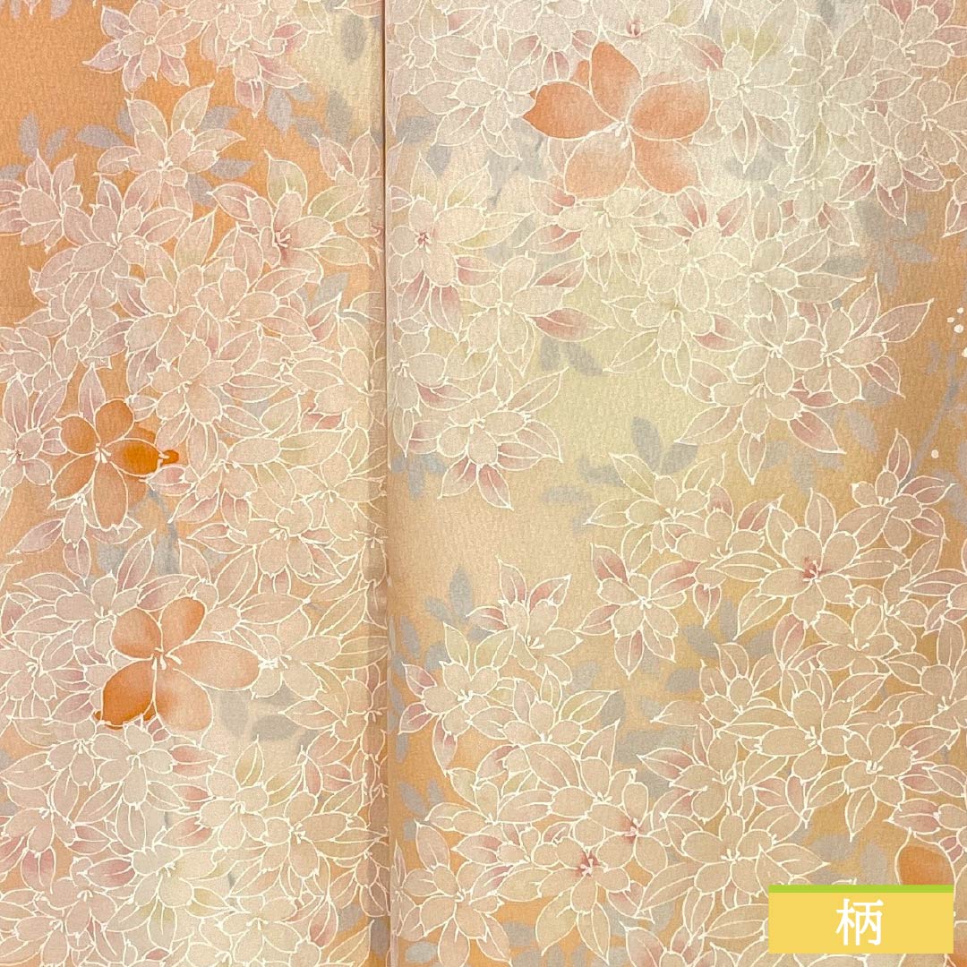 小紋 正絹 身丈154.5cm 裄丈63.5cm 袷 朱華色(はねずいろ) 総花 Bランク 橙系 1115004994226