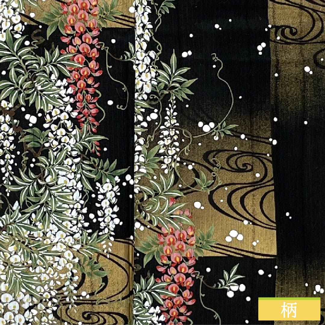 浴衣 木綿 身丈165.5cm 裄丈67cm Sランク 単衣 黒系 変わり竪絽 藤 流水 市松 1118006532510