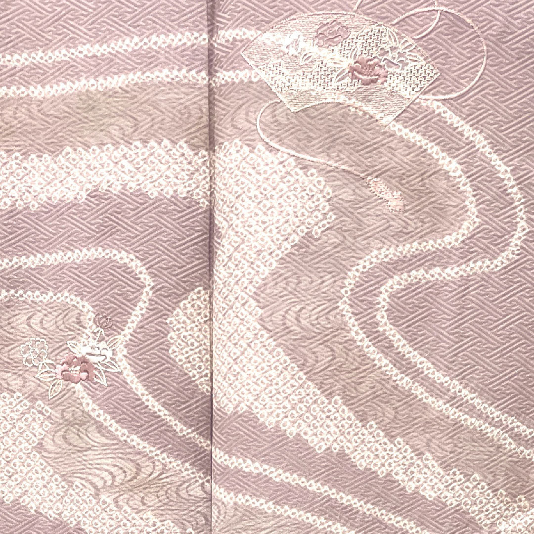 Homongi, lined, length 155cm, sleeve length 63cm, grape color, tie-dye, embroidery, running water, pure silk, A rank, purple, 1112002533320