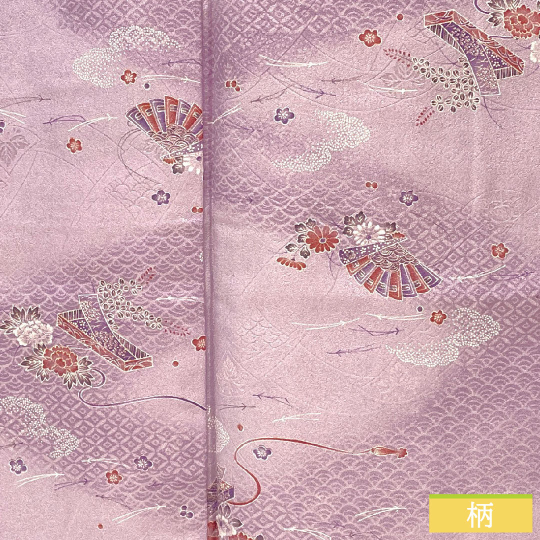 小紋 ポリエステル 身丈157cm 裄丈63cm 袷 浅紫色(あさきむらさきいろ) 洗える着物 吉祥文様 しつけ糸付き 未使用品 Sランク 紫系 1115004572320