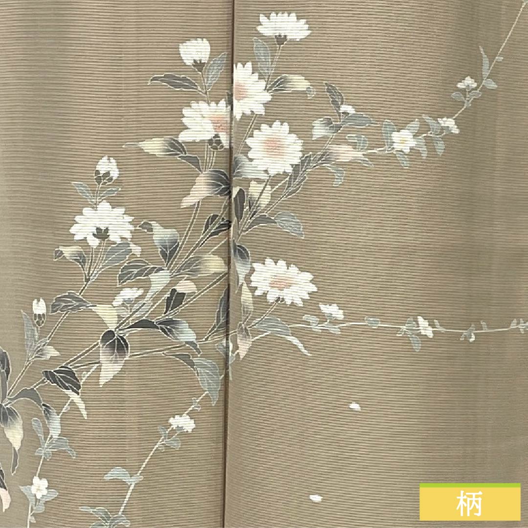 夏物 正絹 訪問着 身丈157cm 裄丈63cm 薄香色(うすこういろ) 草花模様 京友禅 絽 Sランク ベージュ系 1132002752325