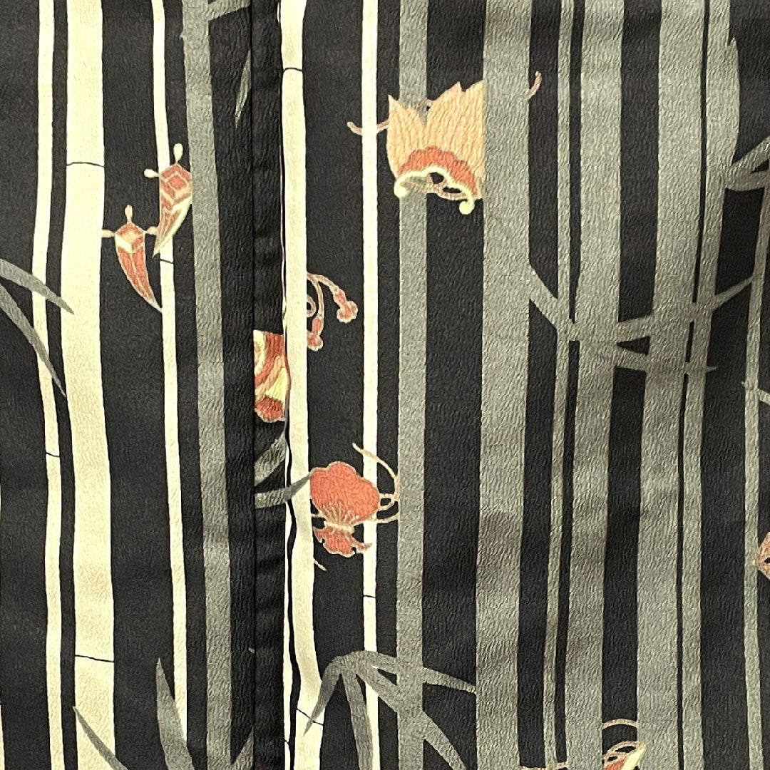 小紋 身丈165.5cm 裄丈66.5cm 袷 しつけ糸付き 未使用品 洗える着物 竹 吉祥文様 ポリエステル Sランク 黒系 1115003362510