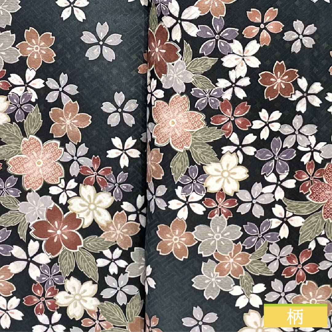 小紋 ポリエステル 身丈164.5cm 裄丈63.5cm 袷 熨斗目色(のしめいろ) 露芝 桜 洗える着物 Sランク グレー系 1115006112422