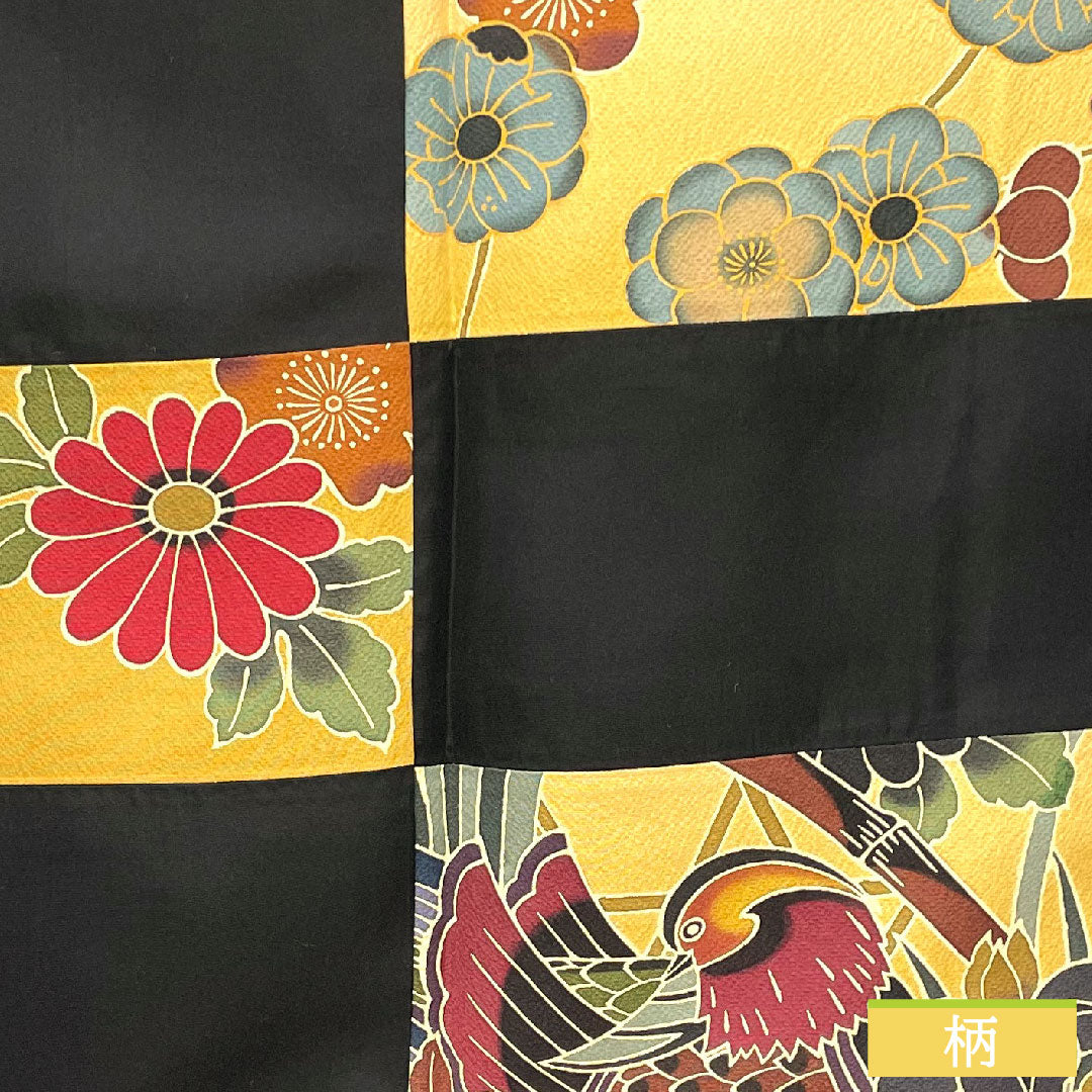 Homongi, pure silk, lined, length 169.5cm, sleeve length 69cm, inlay, Kyoto Bingata, one crest, S rank, black, 1112004192510