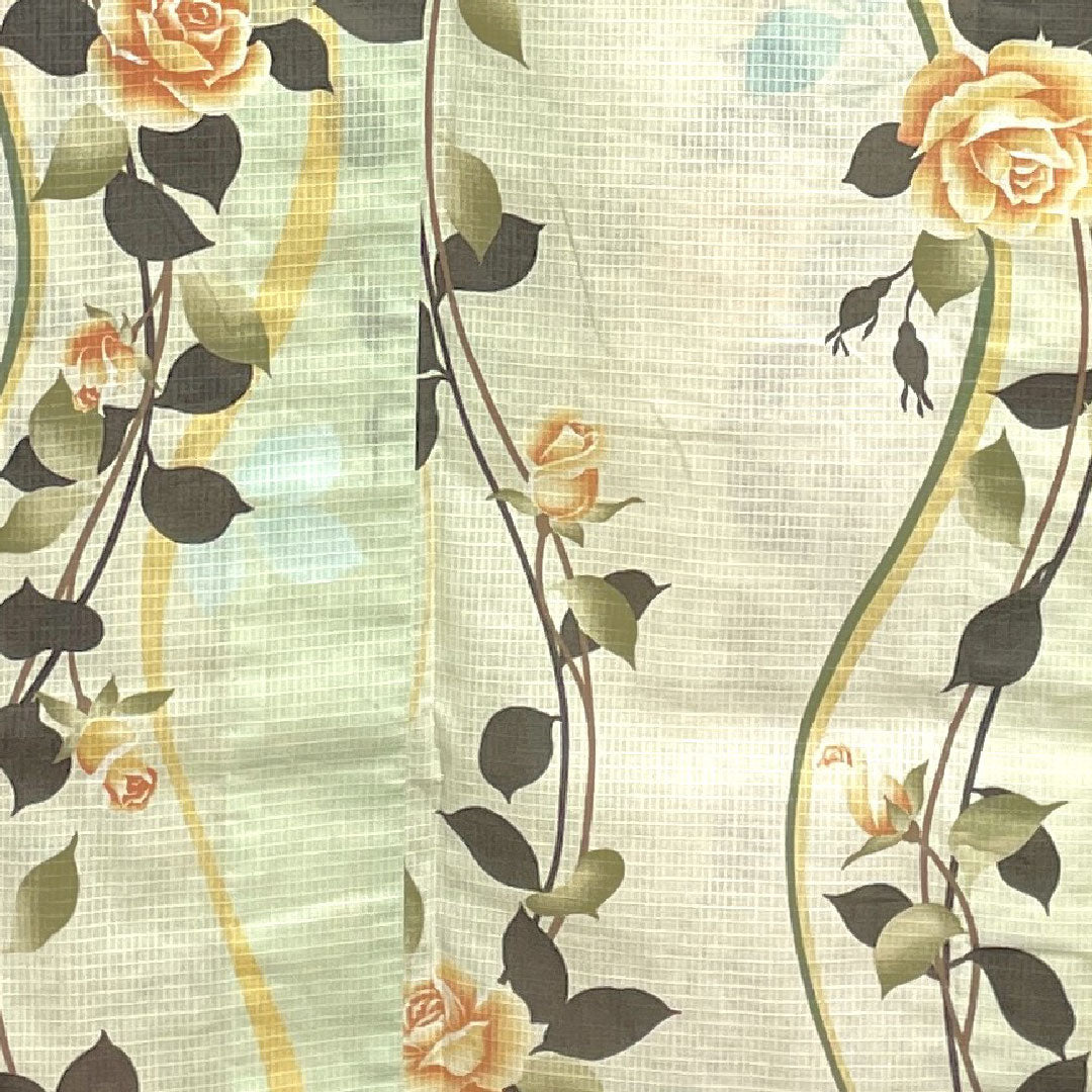 浴衣 薄緑色 乳白色 薔薇 木綿 Sランク 単衣 身丈165.5cm 裄丈67cm グラデーション系 1118000972599