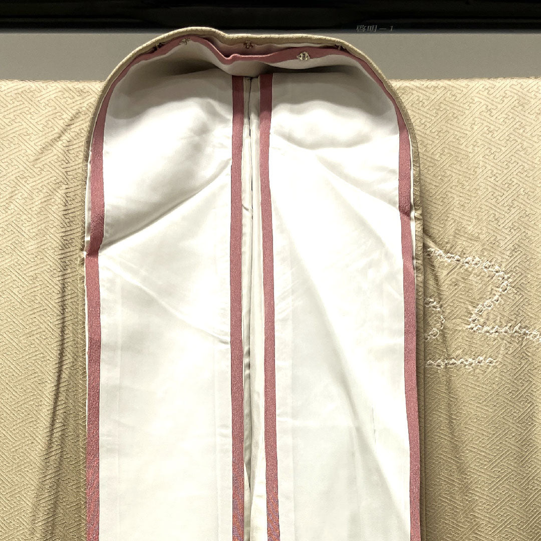 訪問着 袷 身丈153.5cm 裄丈62.5cm 白橡色 刺繡 絞り 扇 正絹 Bランク クリーム系 1112002194215