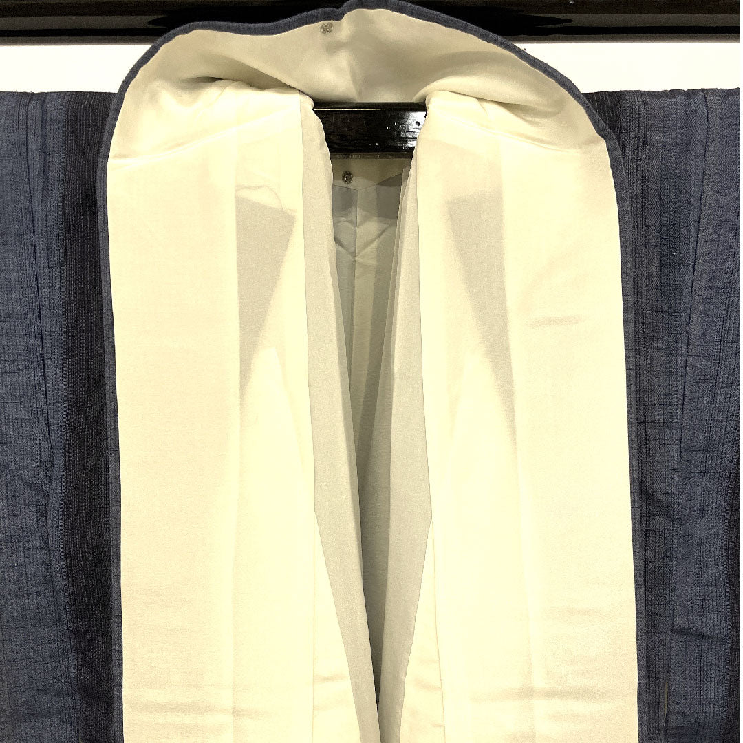 紬 身丈157.5cm 裄丈62cm 縞模様 手織り 正絹 Sランク 袷 紺系 1116001002318