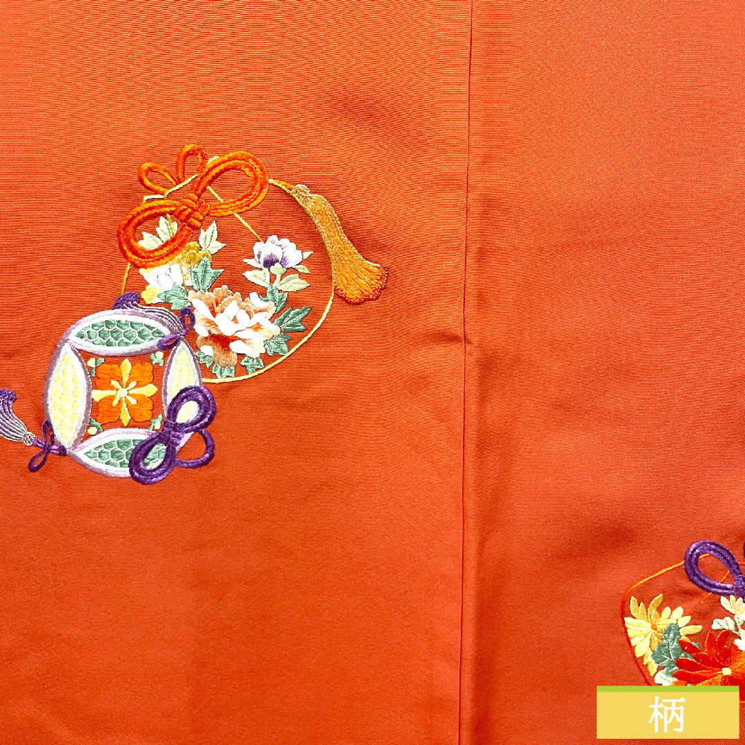 羽織 正絹 身丈73.5cm 裄丈60.5cm 緋色(ひいろ) 刺繍 Sランク 袷 朱系 1117000962916