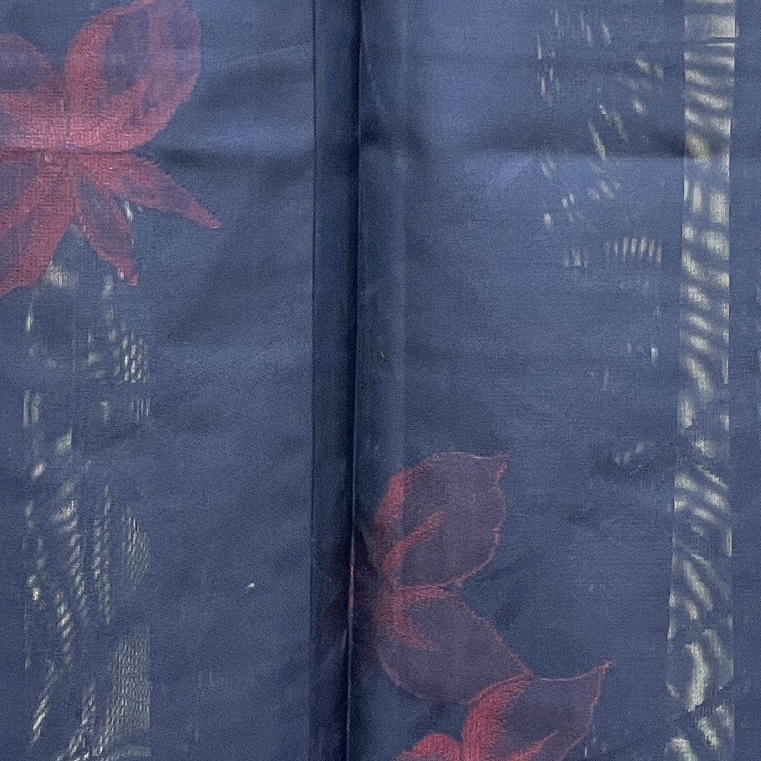 Summer pure silk komon length 164.5cm sleeve length 65cm dark navy abstract flower gauze rank S navy 1132001112418