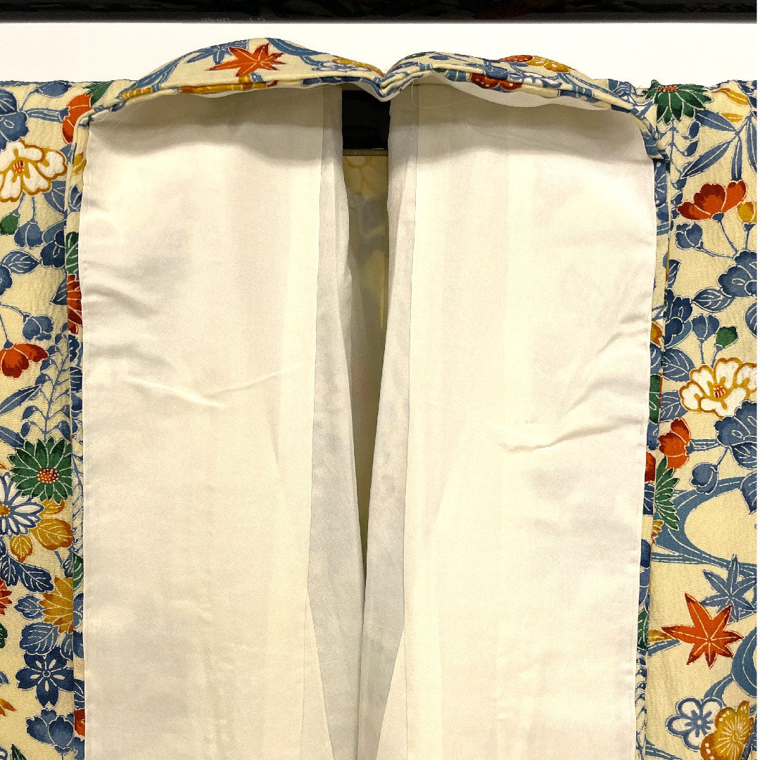 小紋 身丈163cm 裄丈66cm 袷 草花模様 ポリ Aランク クリーム系 1115001663415