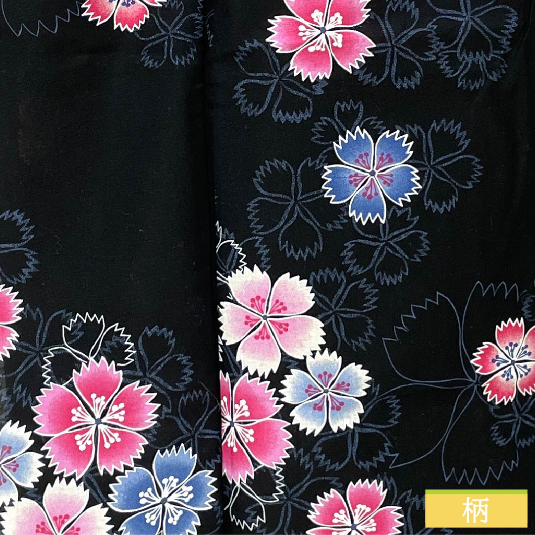 Cotton Yukata, Length 160cm, Sleeve Length 66cm, S Rank, Single Layer, Black, Pink, 1118006142410