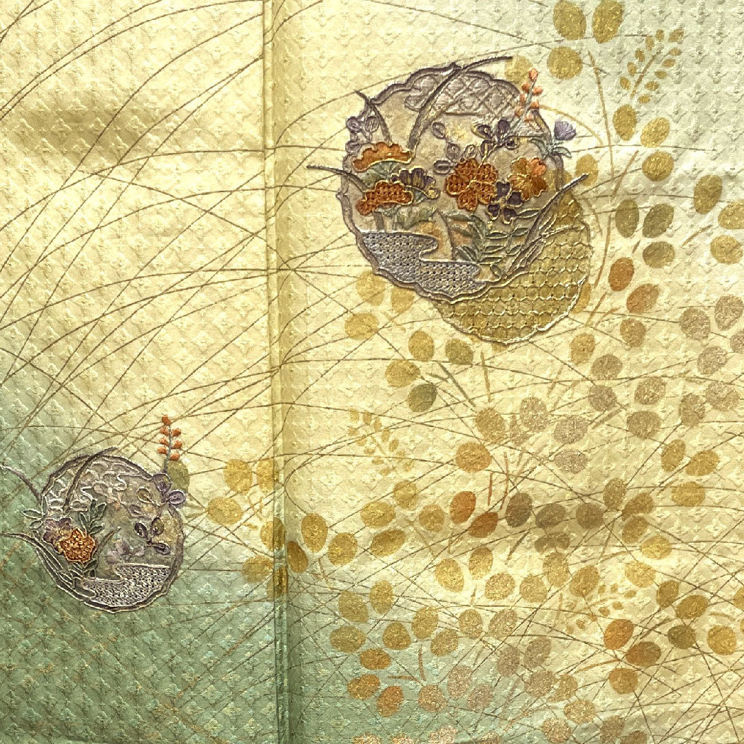 訪問着 正絹 単衣 身丈165.5cm 裄丈67cm 薄柳色 刺繡 萩 しつけ糸付き 未使用品 パールトーン加工 Sランク 緑系 1112003272519