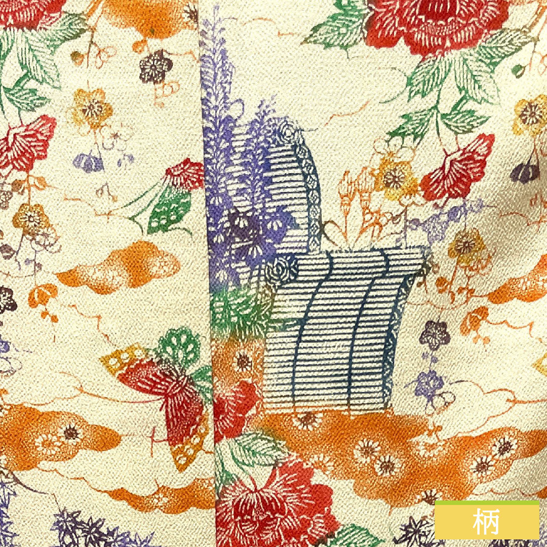 小紋 正絹 身丈161.5cm 裄丈65cm 袷 鳥の子色 型染 草花模様 Sランク クリーム系 1115003762415