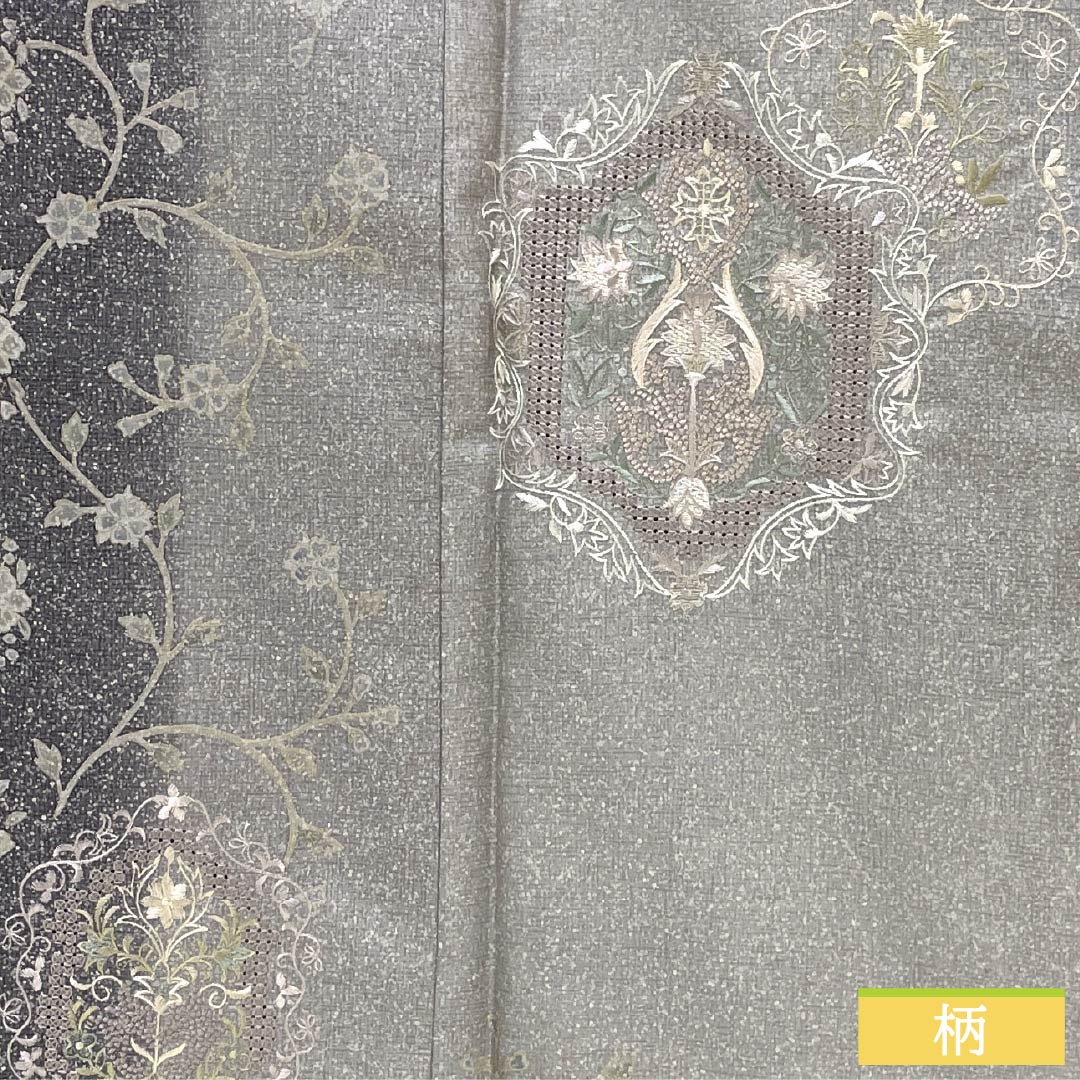 訪問着 正絹 Sランク 袷 身丈164.5cm 裄丈64.5cm 絹鼠色(きぬねずいろ) 蘇州刺繍 汕頭刺繍 抽象模様 グレー系 1112006422422